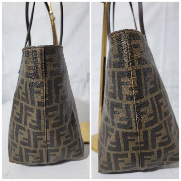 Authentic Fendi Tobacco Zucca Coated Canvas Spalmati Roll Shopper Tote B… - Picture 10 of 13